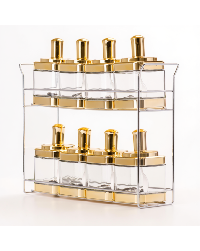 Набір ємностей для спецій на підставці 8 шт. (350 мл) Gold HP-1338