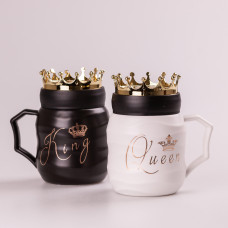 Набір кружок керамічних 450 мл Queen&King з кришкою 2 штуки