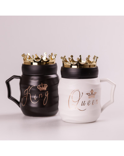 Набір кружок керамічних 450 мл Queen&King з кришкою 2 штуки