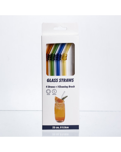 Набір скляних трубочок 4 штуки з щіточкою для очищення екологічні соломинки для коктейлів напоїв HP-34-82