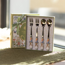 Набір столових приборів Garden Rabbits десертна виделка і ложка срібляста по 2 штуки HP-7323-7