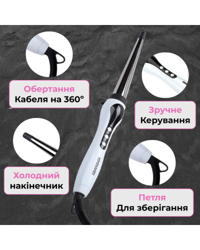 Плойка для волосся конусна професійна LED дисплей та титаново-турмалінове покриття Geemy GM-403