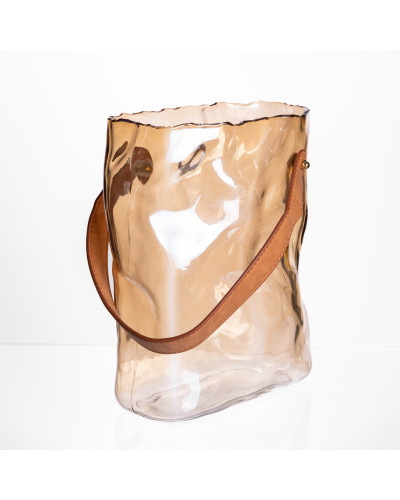 Подарункова скляна ваза сумочка з ручкою 18×9×25 (см) декоративна ваза 2.8 (л) для квітів Коричневий HP-19-157-1