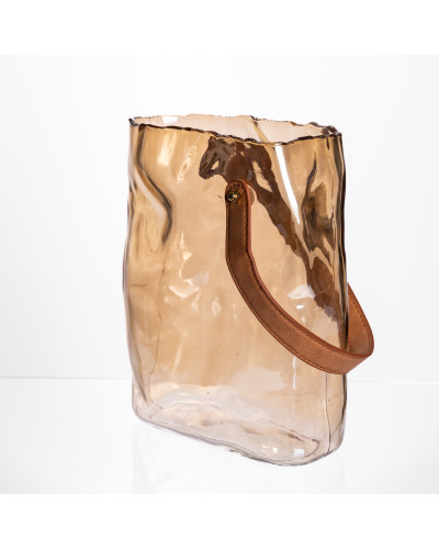 Подарункова скляна ваза сумочка з ручкою 18×9×25 (см) декоративна ваза 2.8 (л) для квітів Коричневий HP-19-157-1