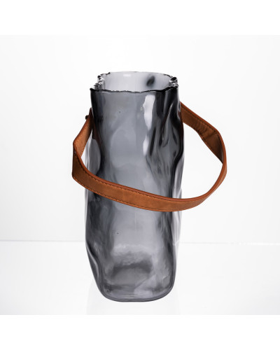 Подарункова скляна ваза сумочка з ручкою 18×9×25 (см) декоративна Сірий HP-19-157-2