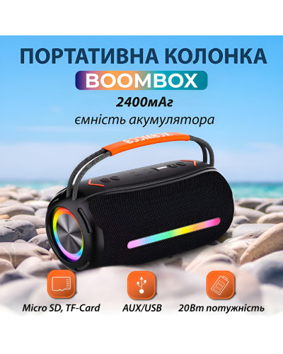 Портативна колонка Bluetooth бездротова з підсвічуванням акумулятор USB 2400 mah AUX BOOMBOX 360