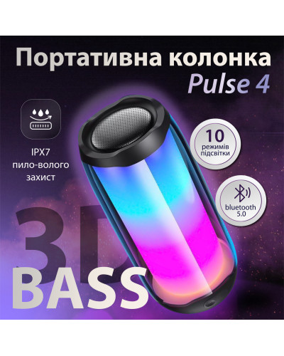 Портативна колонка Bluetooth Pulse 4 з підсвіткою та світломузикою USB Type-C/AUX 10 Вт Портативна колонка Bluetooth Pulse 4 з підсвіткою та світломузикою USB Type-C/AUX 10 Вт