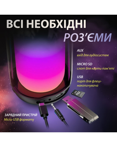 Портативна колонка Bluetooth Pulse 4 з підсвіткою та світломузикою USB Type-C/AUX 10 Вт Білий Портативна колонка Bluetooth Pulse 4 з підсвіткою та світломузикою USB Type-C/AUX 10 Вт Білий