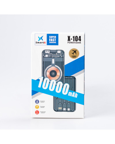 Повербанк 10000 mАh бездротова зарядка USB Туре-С/Lightning 4 вбудовані кабелі