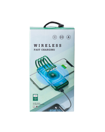 Повербанк 20000 mah бездротова зарядка powerbank 4 вбудованих кабелі USB / Micro / Type-C / Lightning