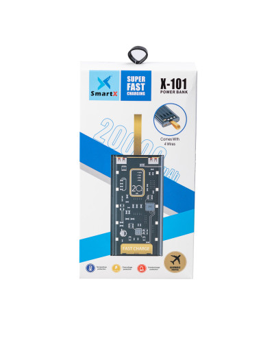 Повербанк 20000 mah powerbank USB/Micro-USB/Type-C/Lightning зовнішній акумулятор 4 вбудовані кабелі