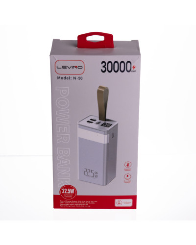Повербанк 30000 mAh зі швидким заряджанням і ліхтариком 22.5 Вт powerbank заряджання для телефона ґаджетів Білий HP-N50