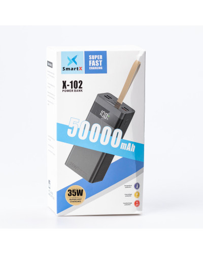 Повербанк з дисплеєм 50000 mAh Lightning Туре-С та Micro-USB зовнішній акумулятор 4 вбудованих кабелю