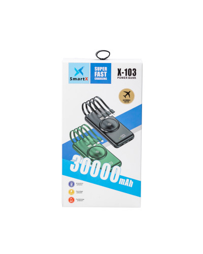 Повербанк з бездротовою зарядкою 30000 mAh Туре-С та Micro USB зовнішній акумулятор 4 вбудовані кабелі