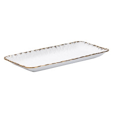 Прямокутна тарілка 30.5×16×2.5 см блюдо плоске для закусок біле із золотим обідком