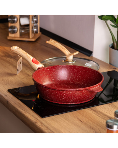 Алюмінієва глибока сковорода (2,8 л) зі скляною кришкою та ручкою Ø 26 см Червоний MGC