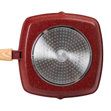 Алюмінієва сковорода-гриль 28 см зі скляною кришкою та ручкою Square Red MGC