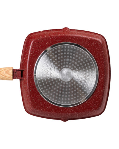 Алюмінієва сковорода-гриль 28 см зі скляною кришкою та ручкою Square Red MGC