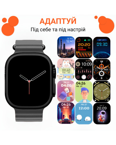 Смарт годинник водонепроникний SmartX8 Ultra для чоловіків і жінок / дзвінки (Android, iOS) Чорний Смарт годинник водонепроникний SmartX8 Ultra для чоловіків і жінок / дзвінки (Android, iOS) Чорний