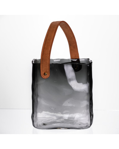Скляна ваза сумочка з ручкою 16×8×18.5 (см) декоративна Сірий HP-19-156-2