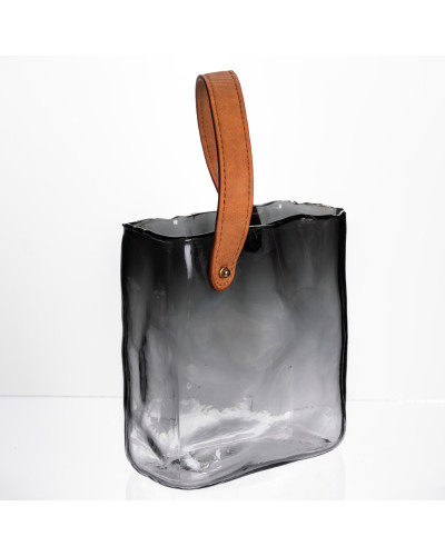 Скляна ваза сумочка з ручкою 16×8×18.5 (см) декоративна Сірий HP-19-156-2