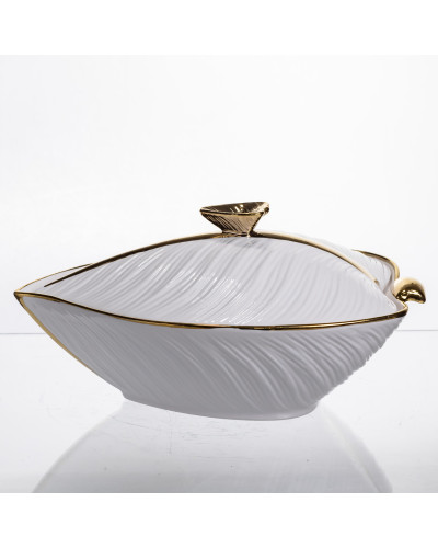 Супниця 800 (мл) каструля 26×18×14 (см) з кришкою Білий з золотом