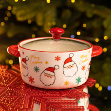 Супниця порцелянова Santa новорічна  800 (мл) з кришкою Yiwu FM-CS-9A