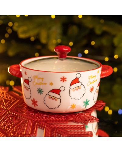 Супниця порцелянова Santa новорічна  800 (мл) з кришкою Yiwu FM-CS-9A