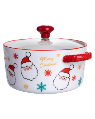 Супниця порцелянова Santa новорічна  800 (мл) з кришкою Yiwu FM-CS-9A