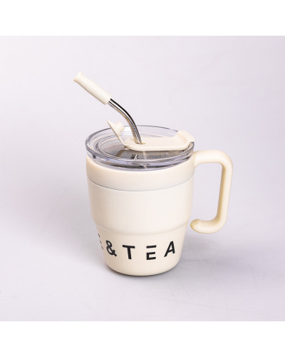 Термочашка Coffee & Tea з трубочкою бежева