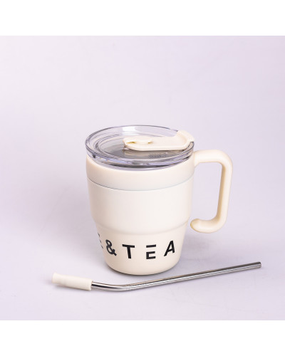 Термочашка Coffee & Tea з трубочкою бежева