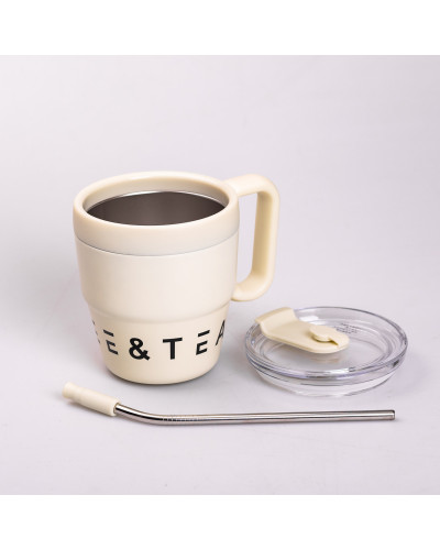 Термочашка Coffee & Tea з трубочкою бежева