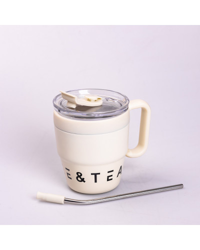 Термочашка Coffee & Tea з трубочкою бежева