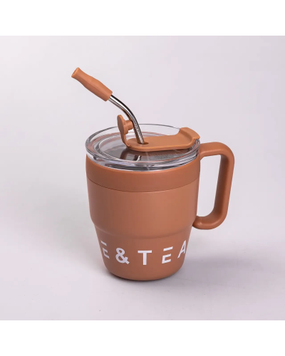 Термочашка Coffee & Tea з трубочкою коричнева