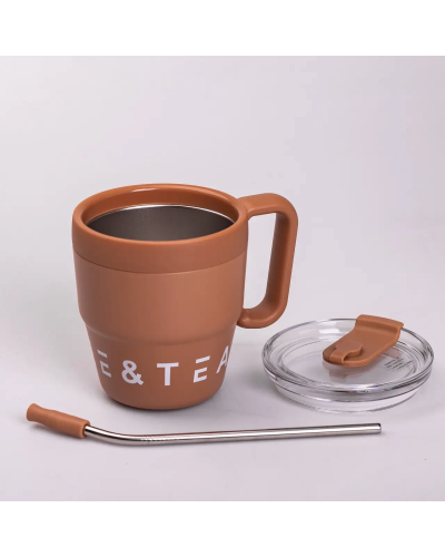 Термочашка Coffee & Tea з трубочкою коричнева