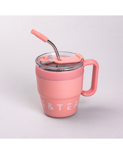 Термочашка Coffee & Tea з трубочкою рожева