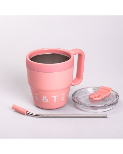 Термочашка Coffee & Tea з трубочкою рожева