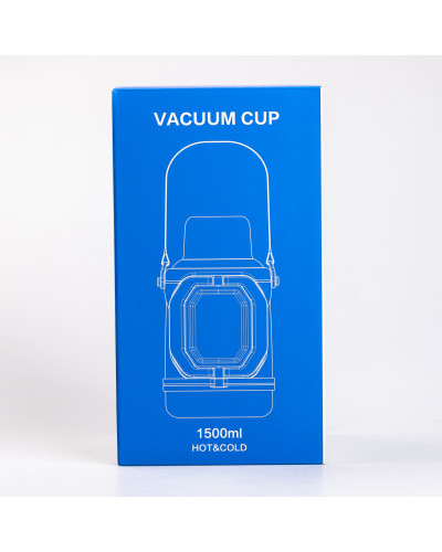 Термос Vacuum Cup 1.5 літра з ремінцем і складною ручкою коричневий