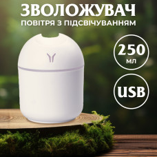 Зволожувач повітря для дому міні портативний USB 250 мл ароматичний дифузор з підсвічуванням Білий