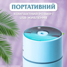 Зволожувач повітря для дому портативний USB 450 мл з підсвічуванням Блакитний