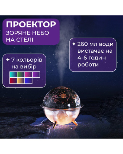 Зволожувач повітря і лампа проектор дитяча портативна USB 260 мл ароматичний дифузор із підсвічуванням Космос Зволожувач повітря і лампа проектор дитяча портативна USB 260 мл ароматичний дифузор із підсвічуванням Космос