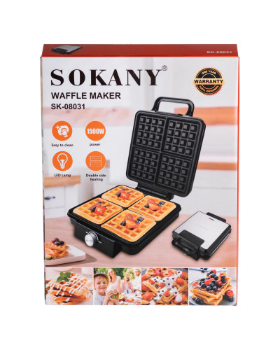 Вафельниця на 4 бельгійських  вафлі з антипригарним покриттям Sokany SK-08031