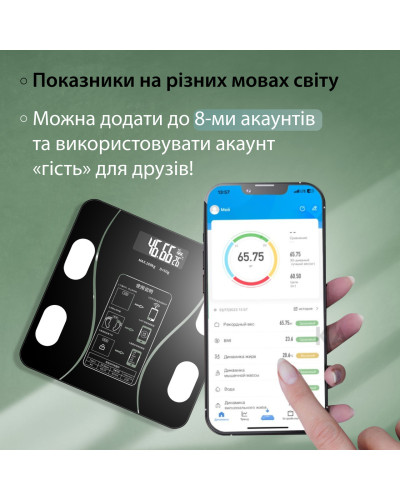 Ваги підлогові електронні Bluetooth до 180 кг блютус із застосунком для смартфона Scale one